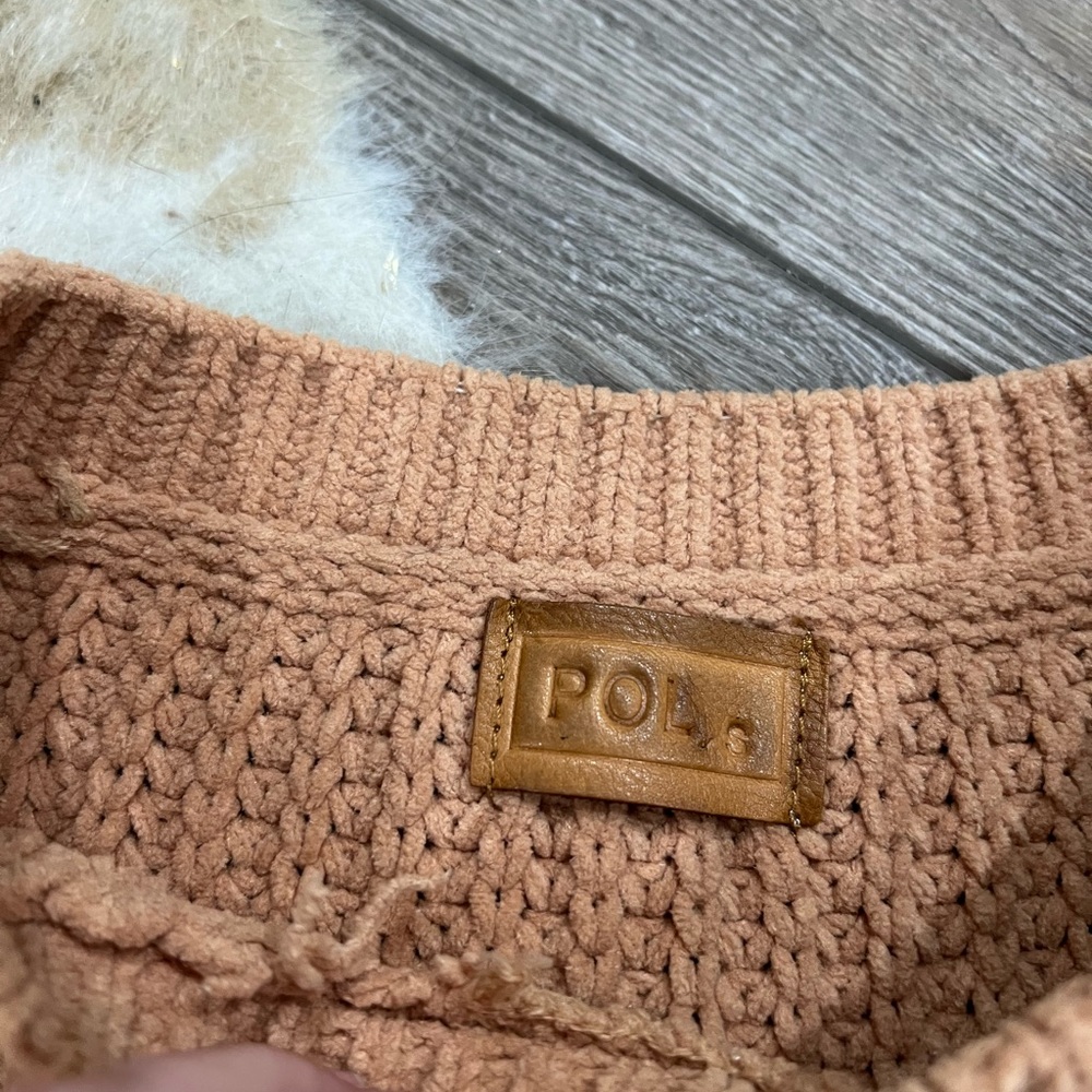 POL tan distressed ripped chenille pullover sweater - Picture 2 of 5